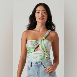 SINDRI CUTOUT TIE DYE ONE SHOULDER BODYSUIT